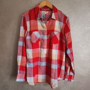🇺🇲Red & baby blue Plaid ½Button Women's long sleeve top